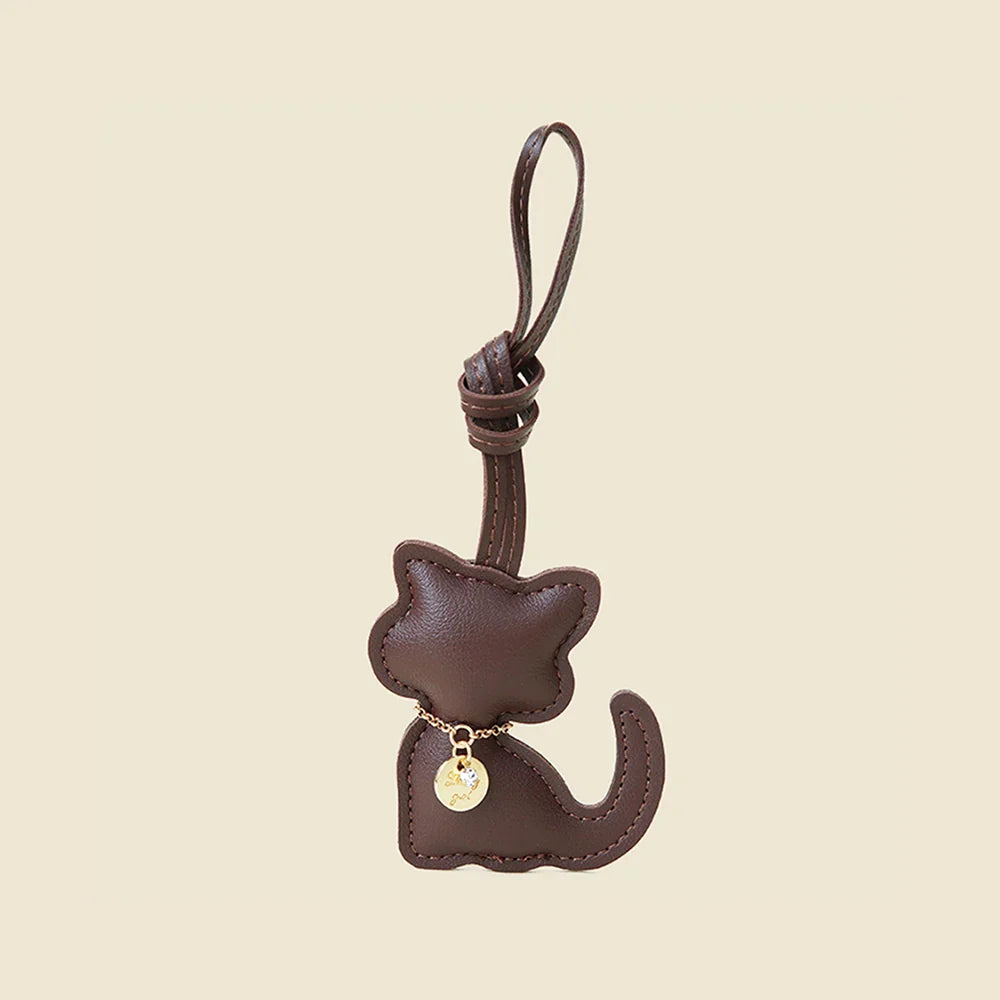 Leather Sitting Cat Bag Charm