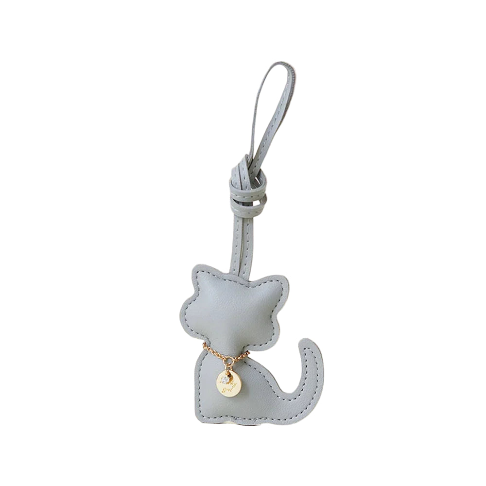 Leather Sitting Cat Bag Charm