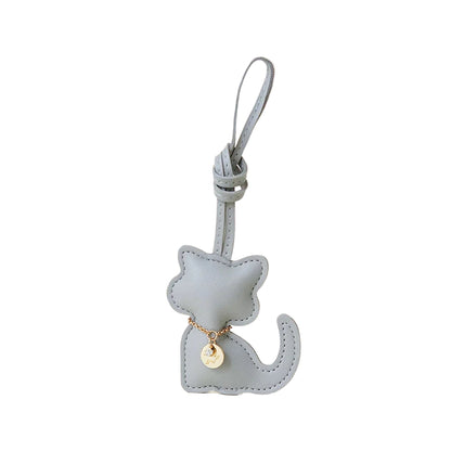Leather Sitting Cat Bag Charm