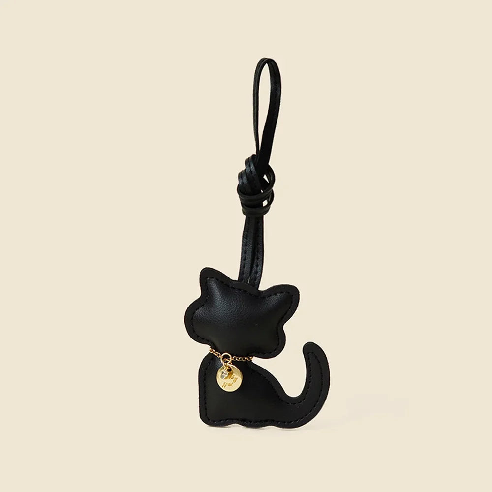 Leather Sitting Cat Bag Charm
