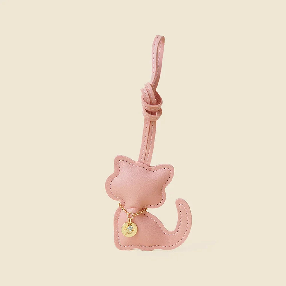 Leather Sitting Cat Bag Charm