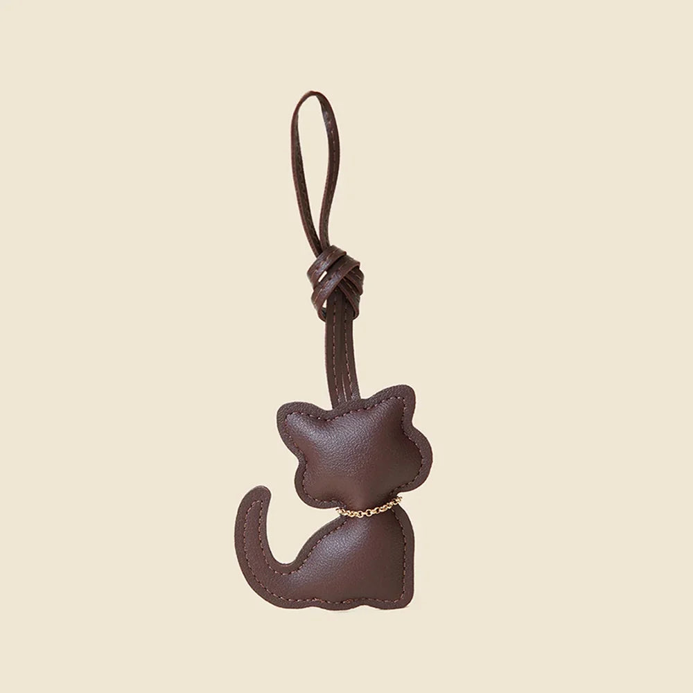 Leather Sitting Cat Bag Charm
